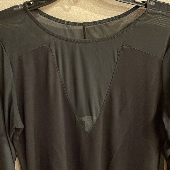 H&M women’s black jersey MESH Sheer V long sleeve bodysuit / leotard size L - Picture 2 of 11